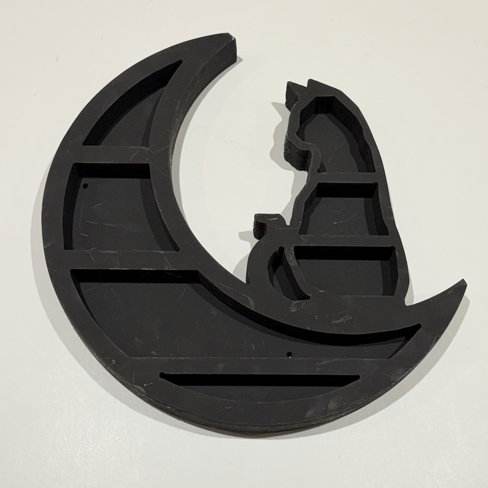 Black Cat Crescent Moon Wall Shelf Display Halloween Gothic Witchy Decor Spooky